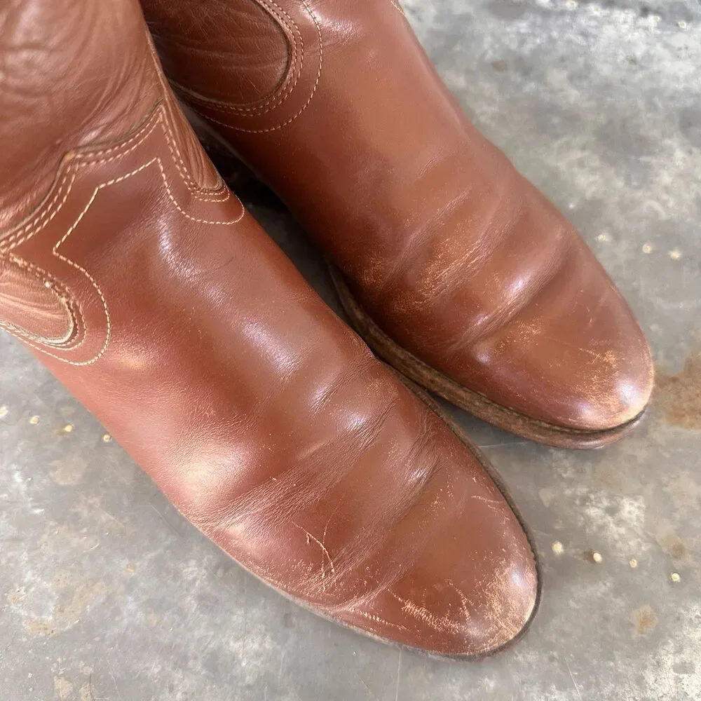 Vintage Justin Classic Brown Roper Style L3802 Cowboy Boots size 6C Womens